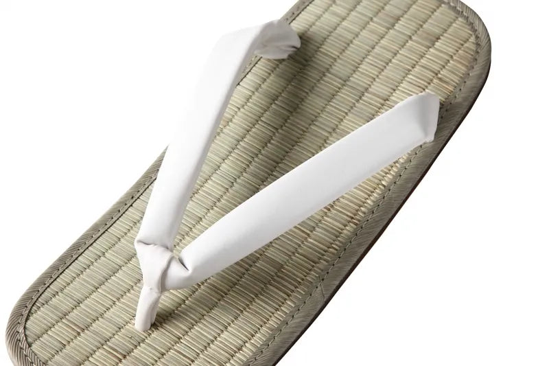 Setta / Zori traditionnel japonais Igusa Tatami semelle cuir - Hanao blanc