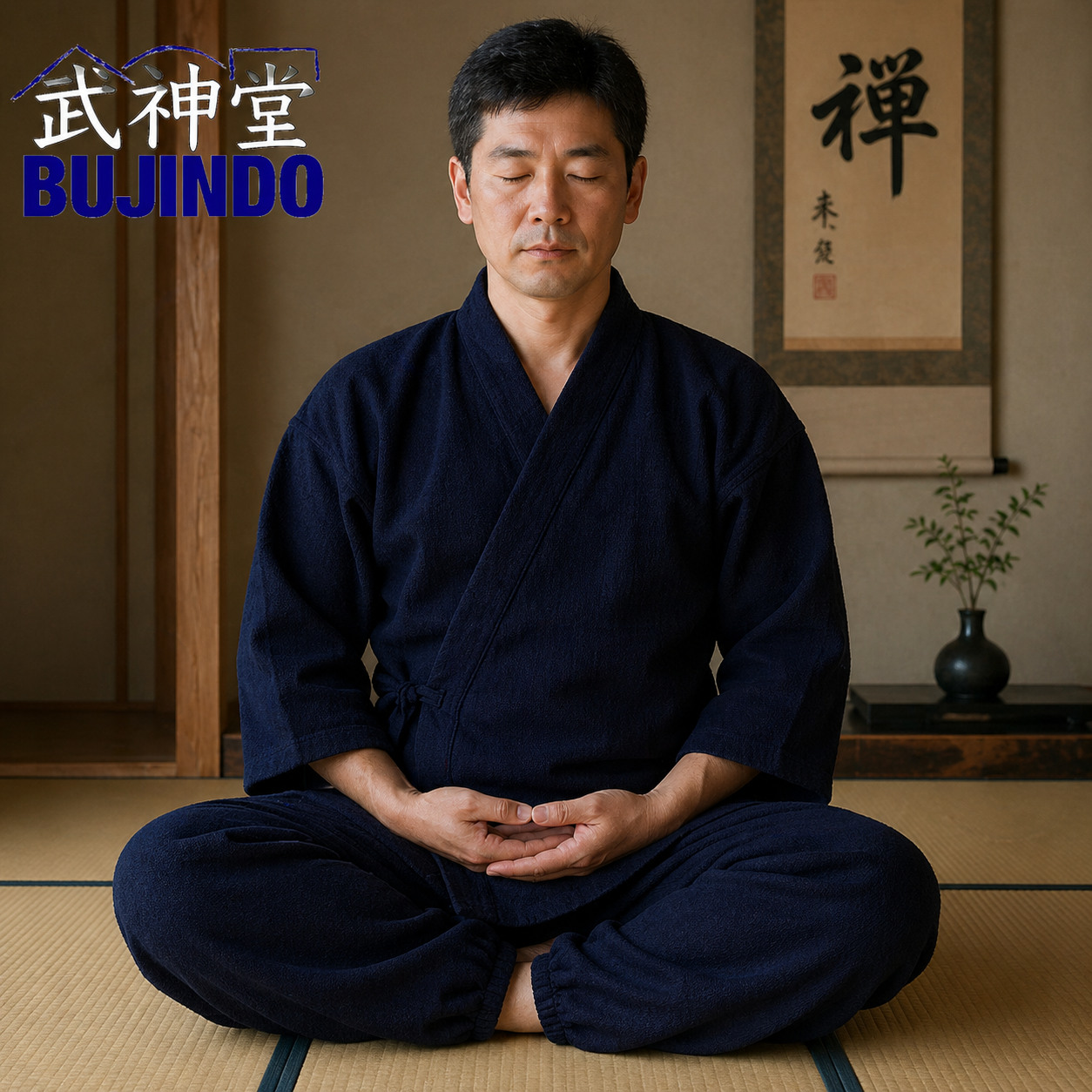 Deluxe Samue Sashiko Épais en Coton bleu marine Taille 2L  – Fabriqué au Japon