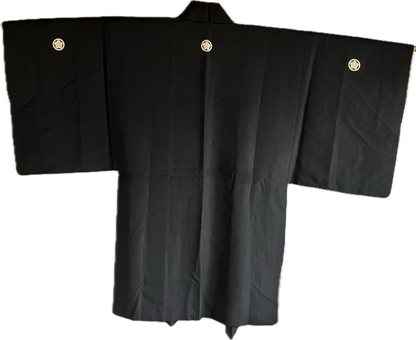 Haori Antique Japonais Homme Soie Noire Kikyo Montsuki Kyomizudera