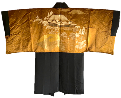 Haori Antique Japonais Homme Soie Noire Kikyo Montsuki Kyomizudera