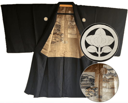 Haori Japonais Antique Homme Tachibana Montsuki Kinkakuji & Jinja