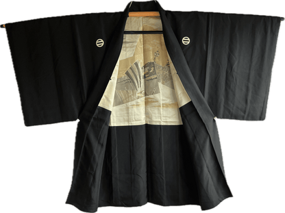Haori Japonais Homme Soie Noire Futatsu Hiki MonTsuki  Art Japon-Paris