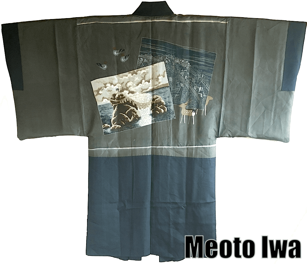 Haori Japonais Homme Soie Noire Katabami Montsuki Meoto Iwa Ise