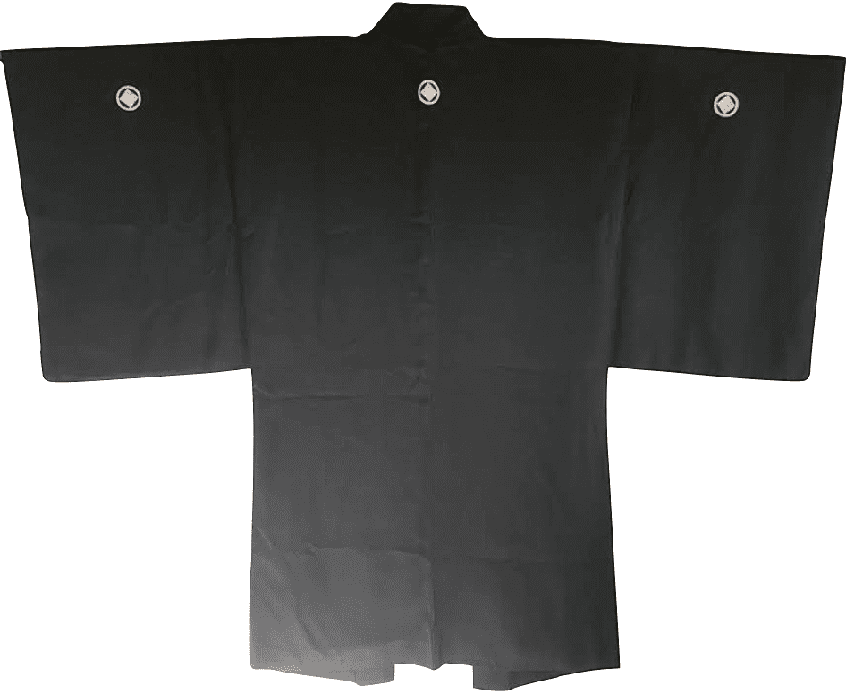 Haori Japonais Homme Soie Noire Sumitate Yotsume Montsuki Toshogu Yomeimon Nikko