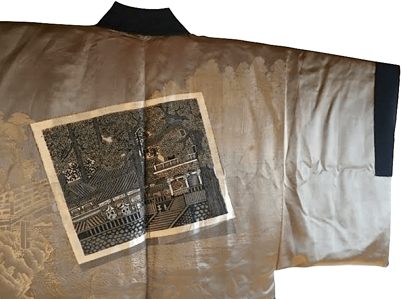 Haori Japonais Homme Soie Noire Sumitate Yotsume Montsuki Toshogu Yomeimon Nikko