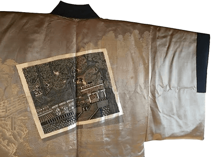 Haori Japonais Homme Soie Noire Sumitate Yotsume Montsuki Toshogu Yomeimon Nikko