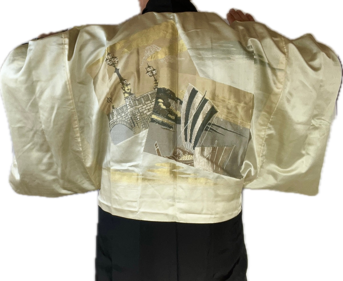 Haori Japonais Homme Soie Noire Futatsu Hiki MonTsuki  Art Japon-Paris