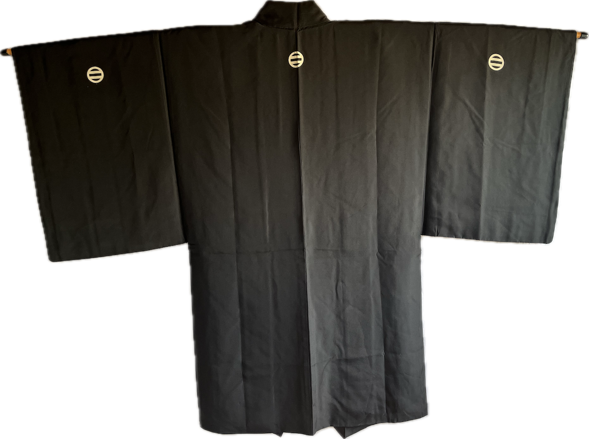 Haori Japonais Homme Soie Noire Futatsu Hiki MonTsuki  Art Japon-Paris