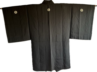 Haori Japonais Homme Soie Noire Futatsu Hiki MonTsuki  Art Japon-Paris