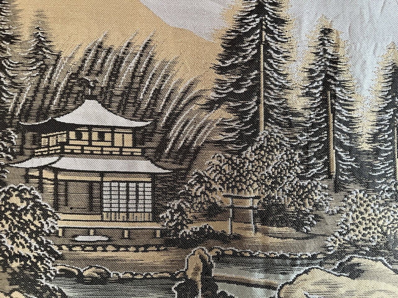 Haori Japonais Homme Soie Noire Dakimyōga Montsuki Temples Ginkaku-ji & Kinkaku-ji, Kyoto