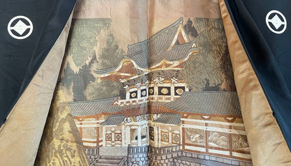 Haori japonais homme ancien soie noire Montsuki Toshogu Nikko Japon