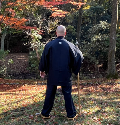 Haori japonais homme soie noire Mokkou Montsuki Temple Kyomizudera Kyoto