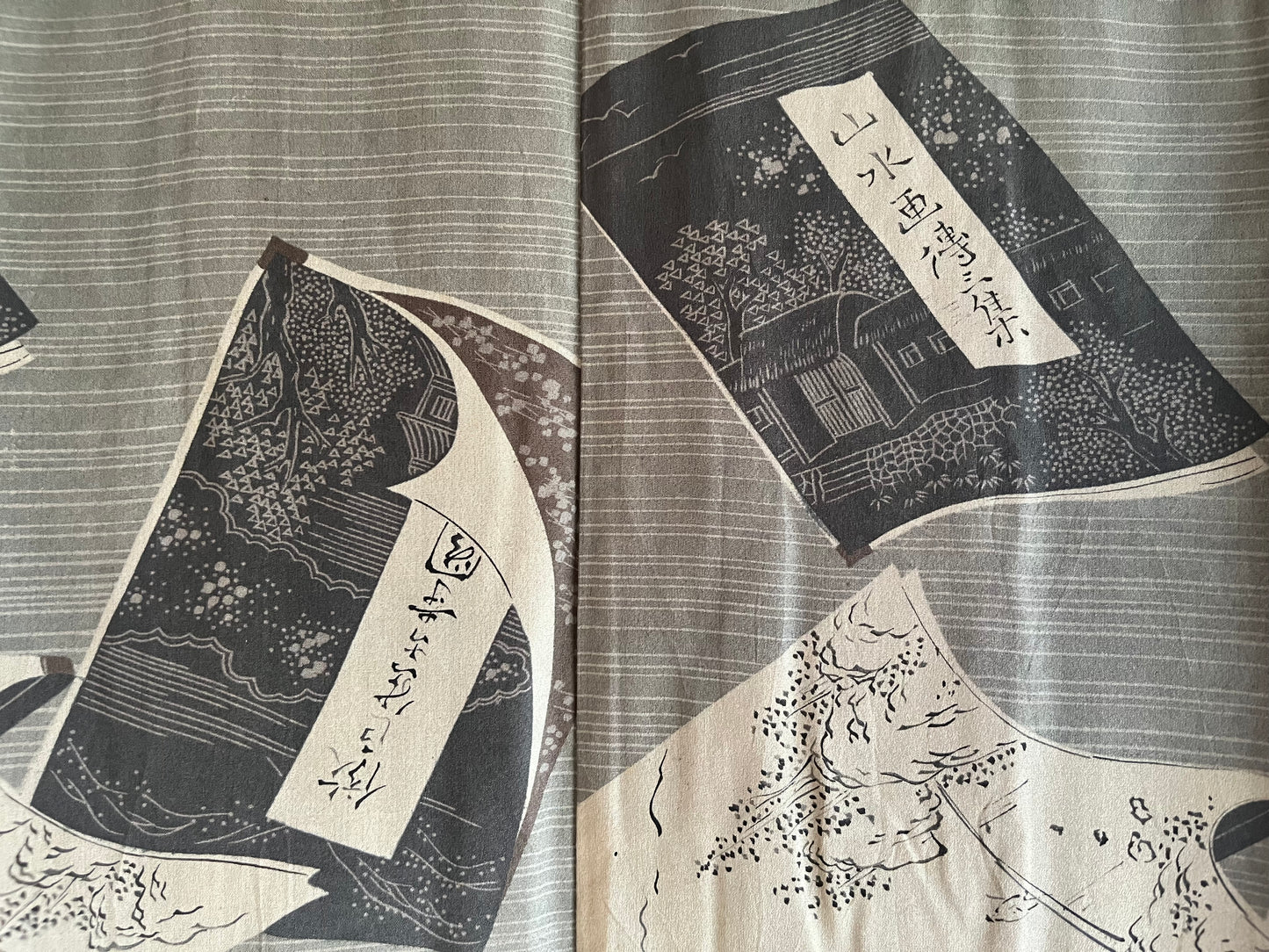 Haori japonais homme Soie Noire Futatsu Hiki Montsuki Sansui Gaden