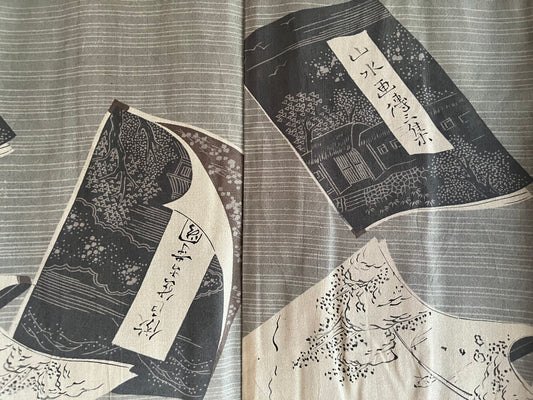 Haori japonais homme Soie Noire Futatsu Hiki Montsuki Sansui Gaden