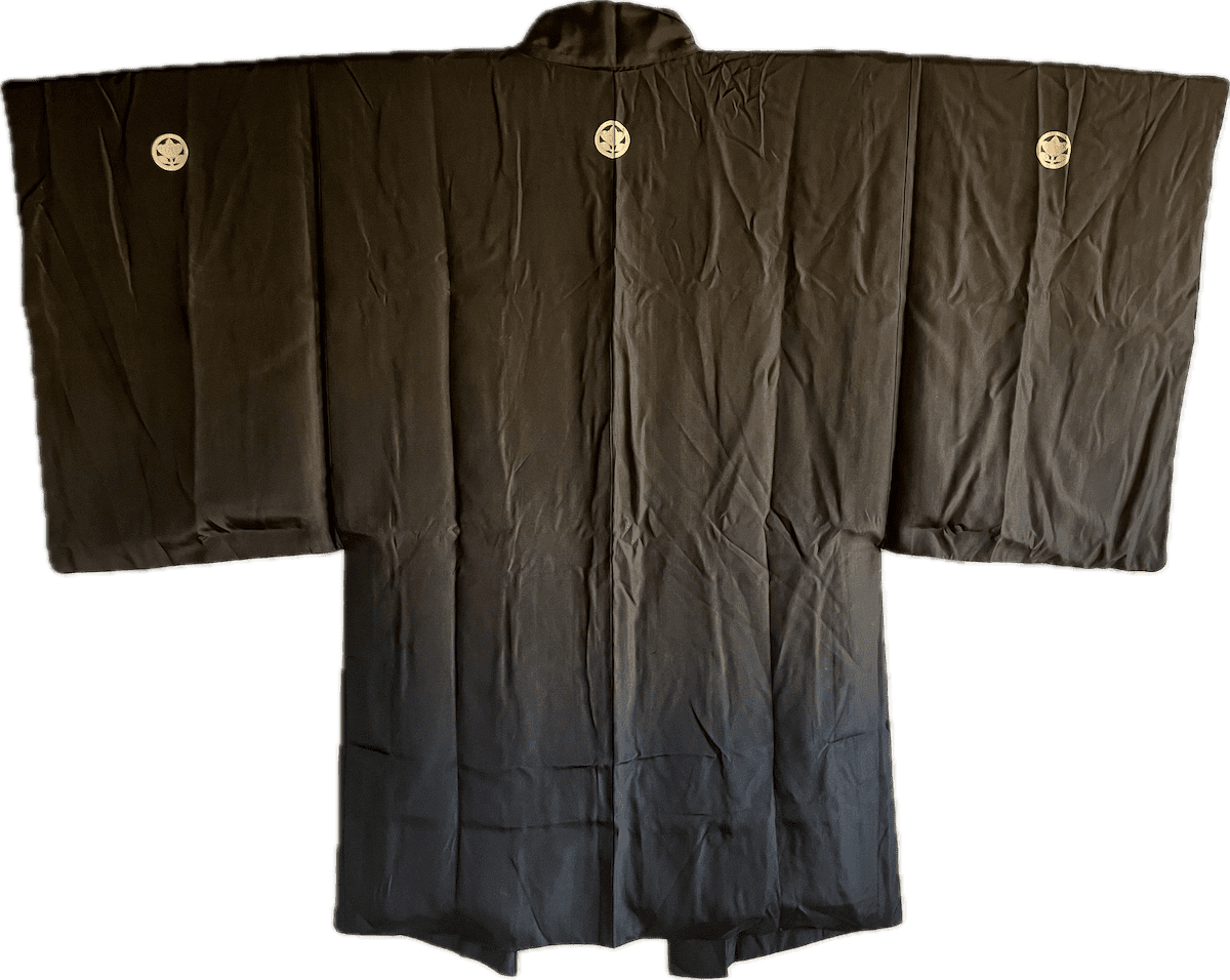 Haori Japonais Homme soie noire Kiri Montsuki Vue du mont Fuji