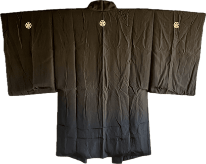 Haori Japonais Homme soie noire Kiri Montsuki Vue du mont Fuji