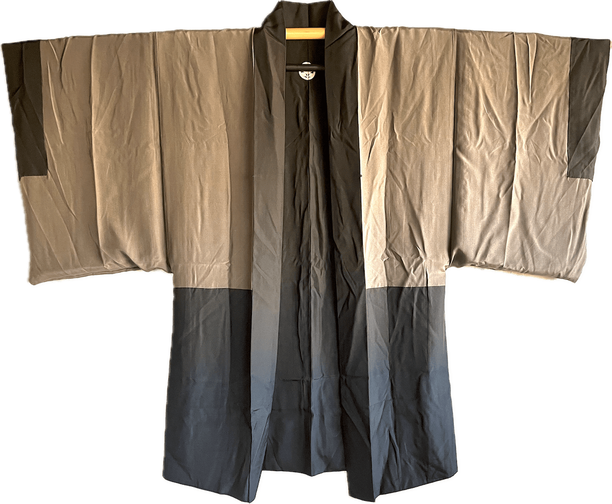 Haori japonais homme Soie noire Tachibana Montsuki Aki no Nihon Fūkei