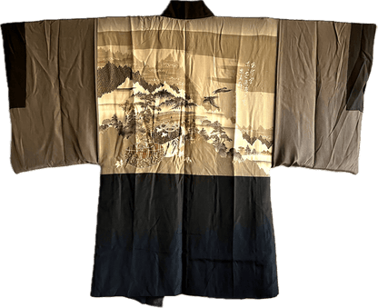 Haori japonais homme Soie noire Tachibana Montsuki Aki no Nihon Fūkei