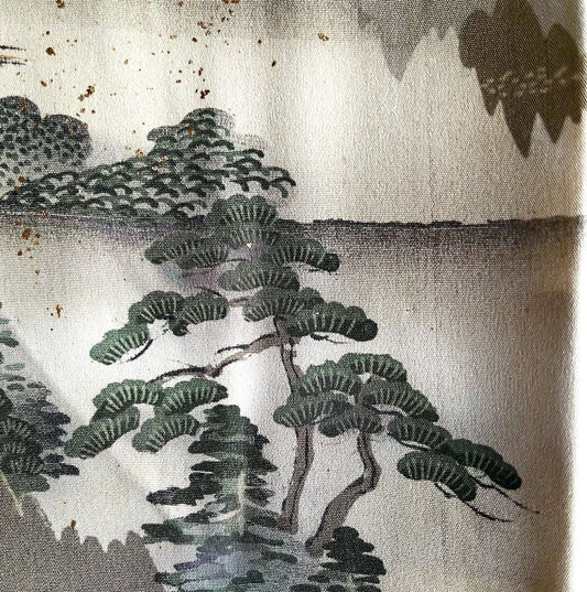 Haori japonais homme Soie noire Tachibana Montsuki Aki no Nihon Fūkei