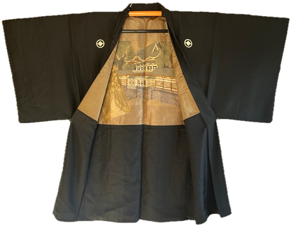 Haori japonais homme ancien soie noire Montsuki Toshogu Nikko Japon