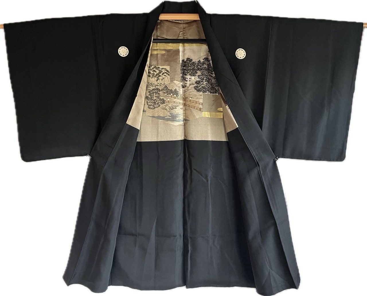Haori japonais homme antique soie noire Kenkatabami Montsuki Sanctuaire Shinto