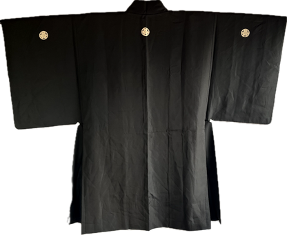 Haori japonais homme soie noire  Katabami Montsuki Fuji San & Dragon RYU