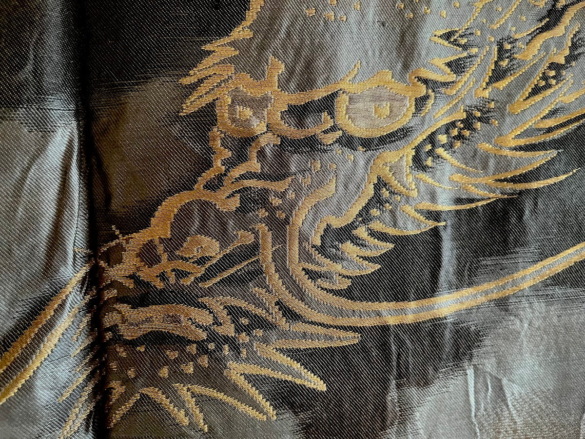 Haori japonais homme soie noire  Katabami Montsuki Fuji San & Dragon RYU