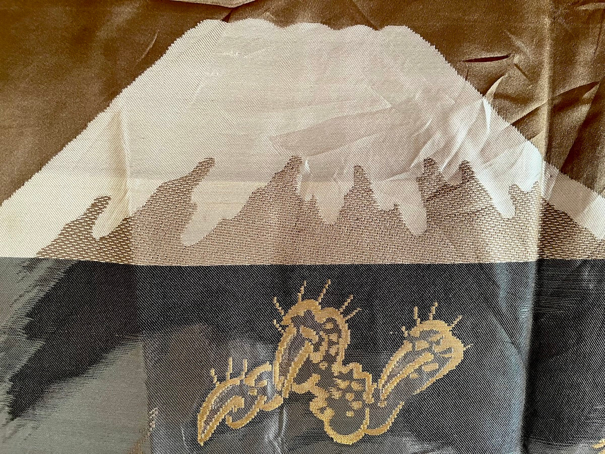 Haori japonais homme soie noire  Katabami Montsuki Fuji San & Dragon RYU