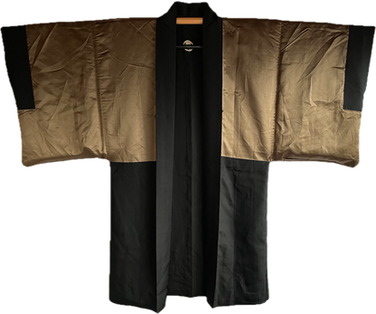 Haori japonais homme soie noire  Katabami Montsuki Fuji San & Dragon RYU