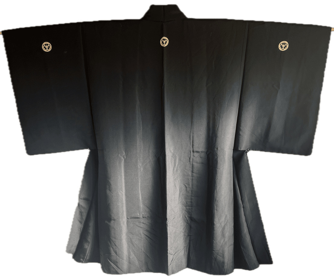 Haori japonais homme soie noire Katabami Montsuki Temple Horyuji Nara