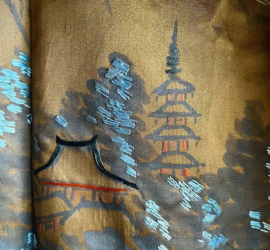 Haori japonais homme soie noire Katabami Montsuki Temple Horyuji Nara