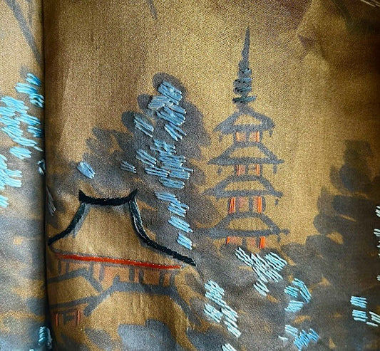 Haori japonais homme soie noire Katabami Montsuki Temple Horyuji Nara