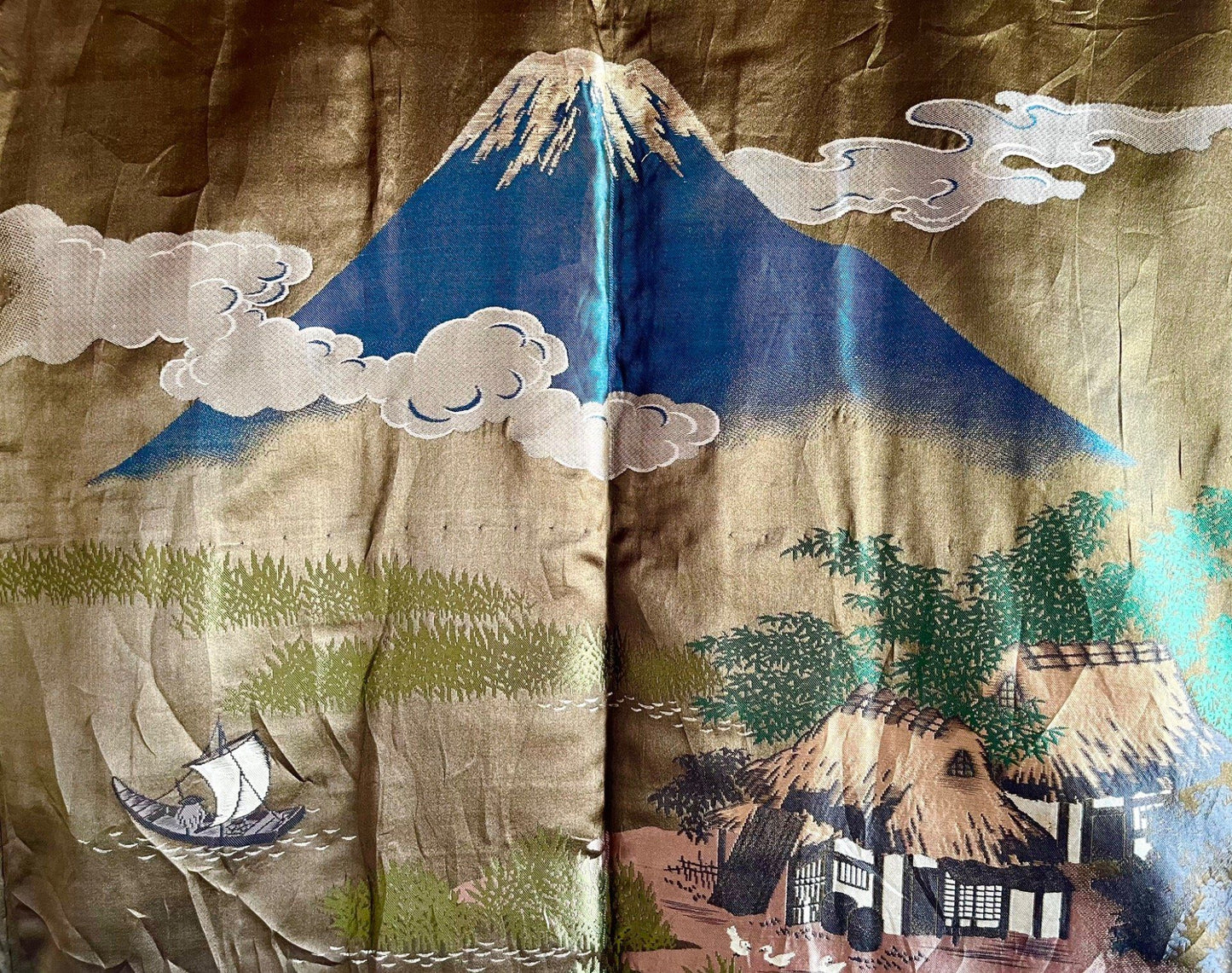 Haori japonais homme soie noire Mitsugi Montsuki Fuji San & Kayabuki
