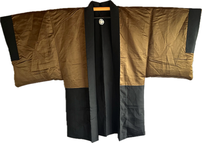 Haori japonais homme soie noire Mokkou Montsuki Château Céleste « Takeda-jō »