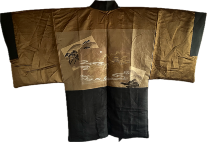 Haori japonais homme soie noire Mokkou Montsuki Château Céleste « Takeda-jō »