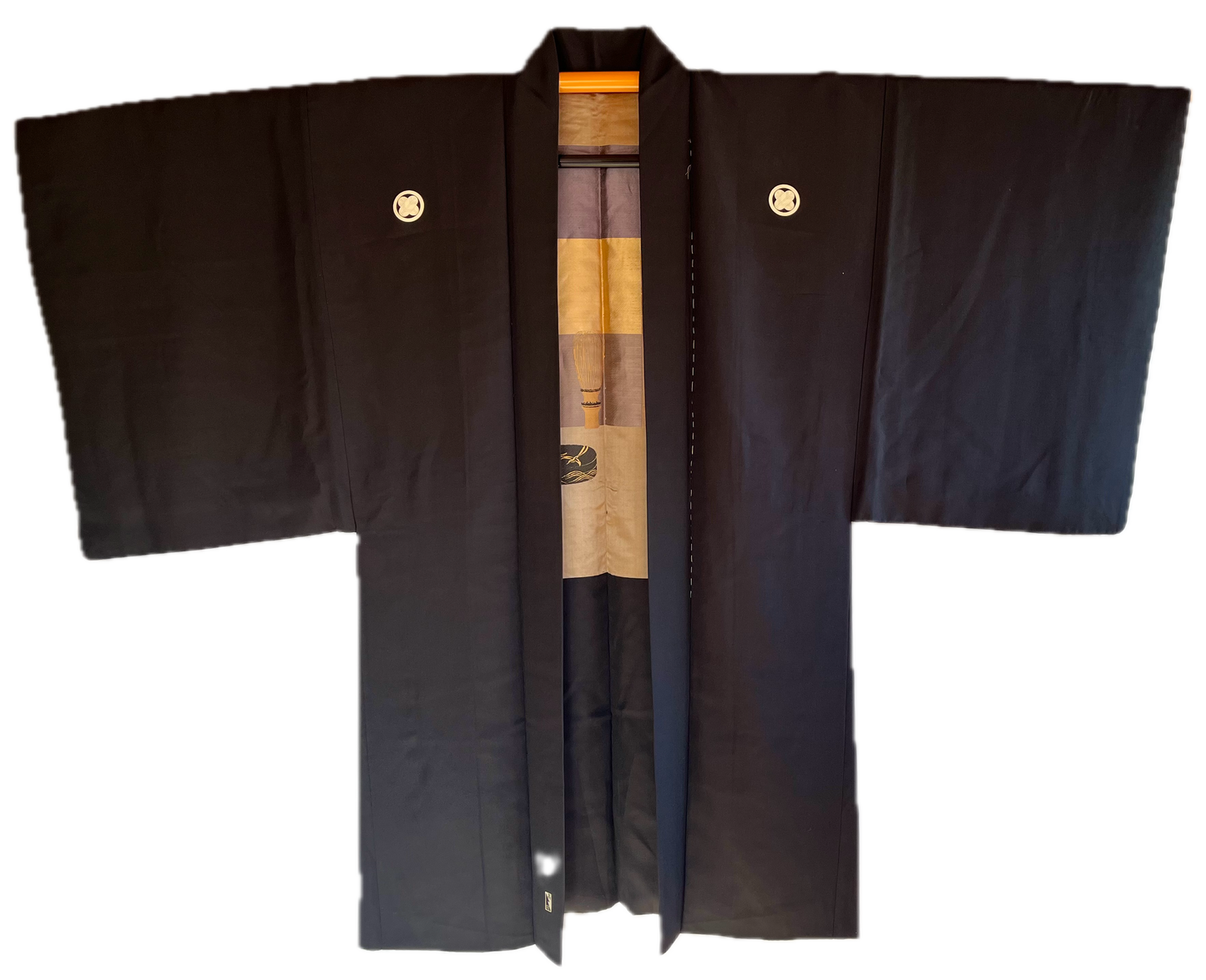 Haori japonais homme soie noire Takanohane Montsuki Cérémonie du Thé SADO