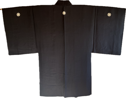 Haori japonais homme soie noire Takanohane Montsuki Cérémonie du Thé SADO