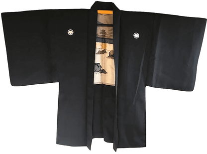 Haori japonais homme soie noire Tsuta Montsuki Jardin Zen Ryoanji Kyoto