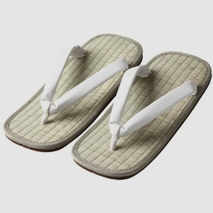 Setta / Zori traditionnel japonais Igusa Tatami semelle cuir - Hanao blanc