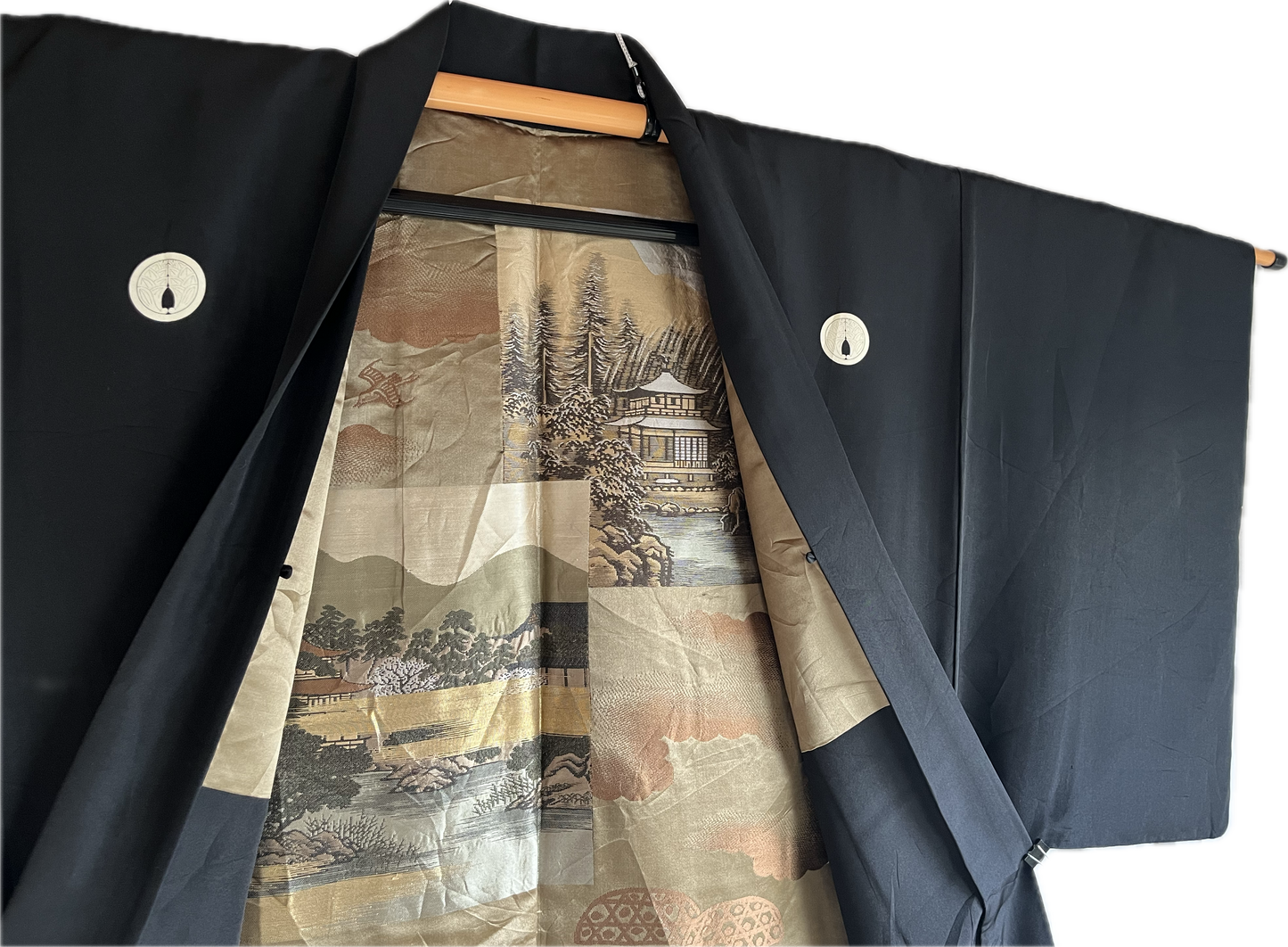 Haori Japonais Homme Soie Noire Dakimyōga Montsuki Temples Ginkaku-ji & Kinkaku-ji, Kyoto