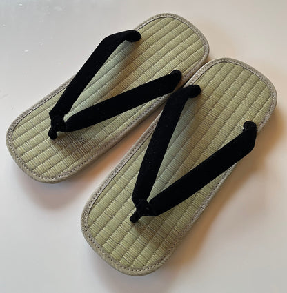 Setta / Zori traditionnel japonais Igusa Tatami semelle cuir - Hanao noir