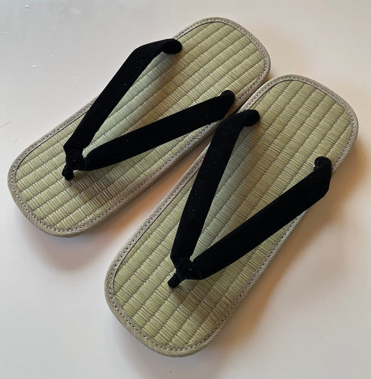 Setta / Zori traditionnel japonais Igusa Tatami semelle cuir - Hanao noir